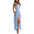 thumbnail image 2 of ZAXARRA Femmes Été Midi Robe Couleur Unie / Imprimé Floral Spaghetti Sangle Croisée Tie-Up Dos Nu Robe Sans Manches Mode Fente Robe de Soirée, 2 of 6