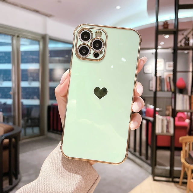 For iPhone Case,Cute Glitter Plating Loving Heart Pattern Side Print Design for Girls Women,Luxurly Screen Camera Protection Shockproof Soft Bumper Silicone Cover