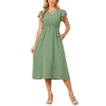 thumbnail image 2 of INSPIRE CHIC Women's Summer Dresses 2026 Ruffle Short Sleeve V Neck Button Flowy A-Line Midi Dress with Pockets S Green, 2 of 6