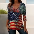 thumbnail image 2 of Womens American Flag Shirt 4th of July 3/4 Sleeve T Shirts Dressy V Neck Tunic Tops Patriotic Graphic Tees Dressy Casual Loose Fit Blouses, 2 of 7