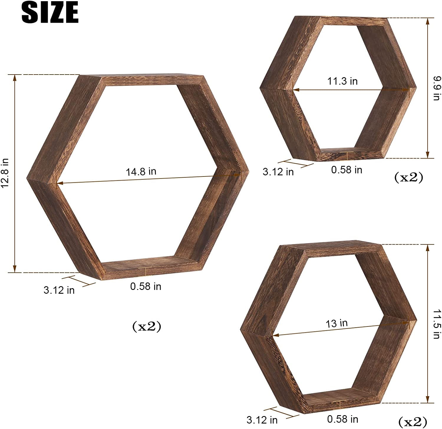 Honeycomb (Hexagon) Shelves, 6 Inches, Handmade from Redwood