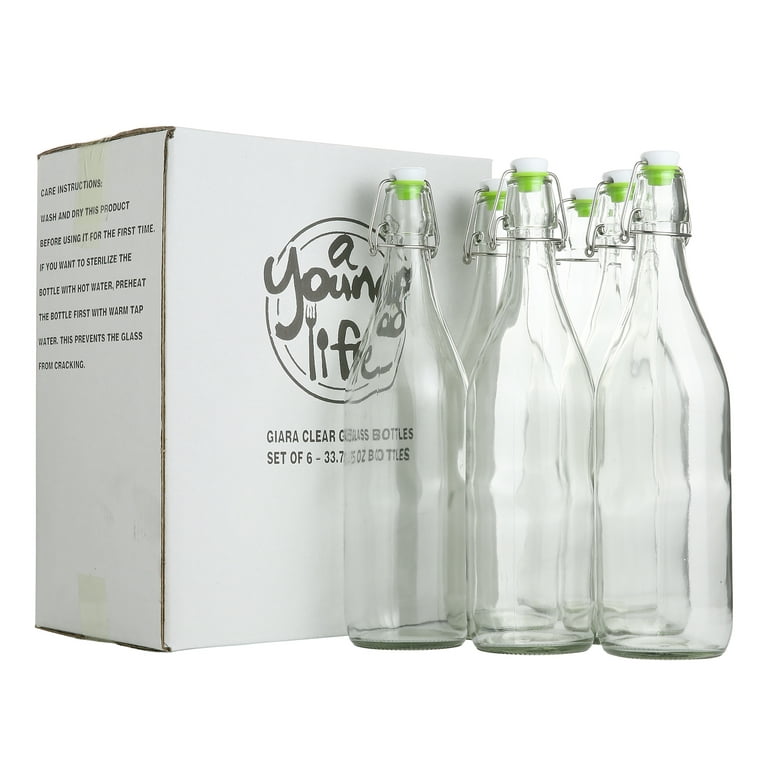 Flip Top Glass Bottle [1 Liter / 33 fl. oz.] [Pack of 4] – Swing Top  Brewing Bottle with Stopper for Beverages, Oil, Vinegar, Kombucha, Beer,  Water, Soda, Kefir – Airtight Lid & Leak Proof Cap – Clear 