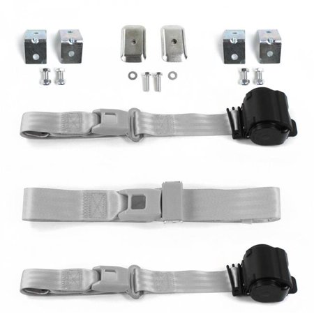 SafeTBoy Standard 2 Point Gray & Grey Retractable Bench Seat Belt Kit with Bracketry for Ford Thunderbird 1955-1957 - 3 Belts