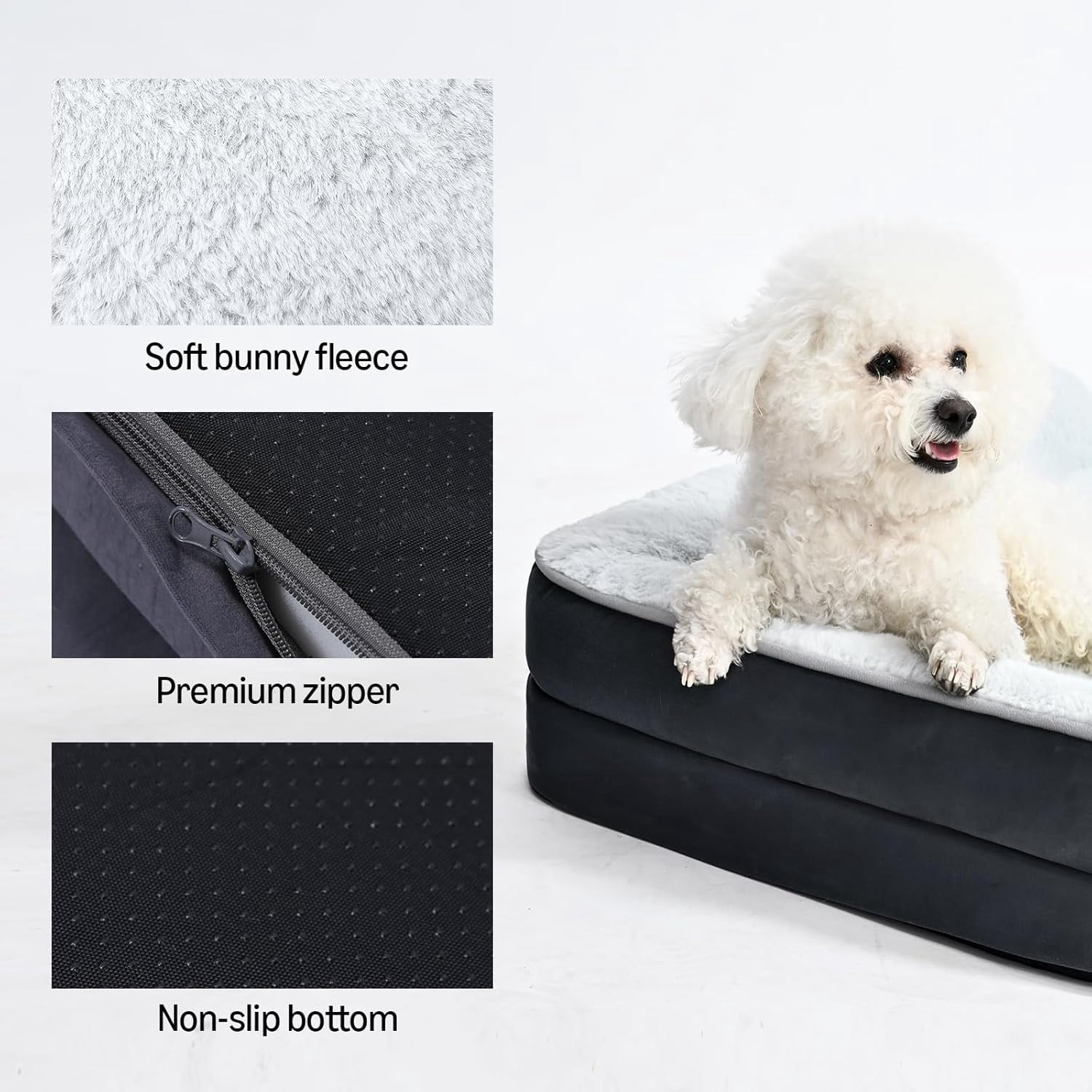 Washable L-shaped large dog bed, non-slip pet sofa bed, indoor dog bed, cage bed, 42x30x8 inches, gray, large size