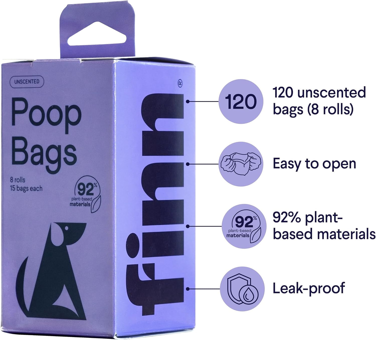 92% Biobased Poop Bags | USDA-Certified BioPreferred Product | Made from 92% Plant-Based Materials / 8% PE | Unscented Dog Waste Bags, Set of 120