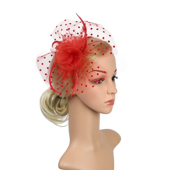 GZWYHT Bandeaux pour Femmes, Accessoires pour Cheveux Fleur Cocktail Thé Fête Couvre-Chef Fascinateurs Plume Haut-de-Forme pour Femmes Bandes pour Cheveux, Élastiques pour Cheveux, Bandeaux d'Entraînement Rouge