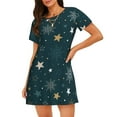 thumbnail image 4 of Salouo Christmas Snowflake Print Short Sleeve Sleepshirt for Womens Comfy Nightgown Scoopneck Cute Nightdress Ruffle -Medium, 4 of 7