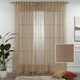 thumbnail image 2 of 3S Brother's Brown Linen Look Extra Long Set of 2 Panels Sheer Curtains Rod Pocket & Back Tab Home Décor Window Custom Made Drapes 10-30 Ft. Long -Made in Turkey Each Panel (100"W x 144"L), 2 of 6