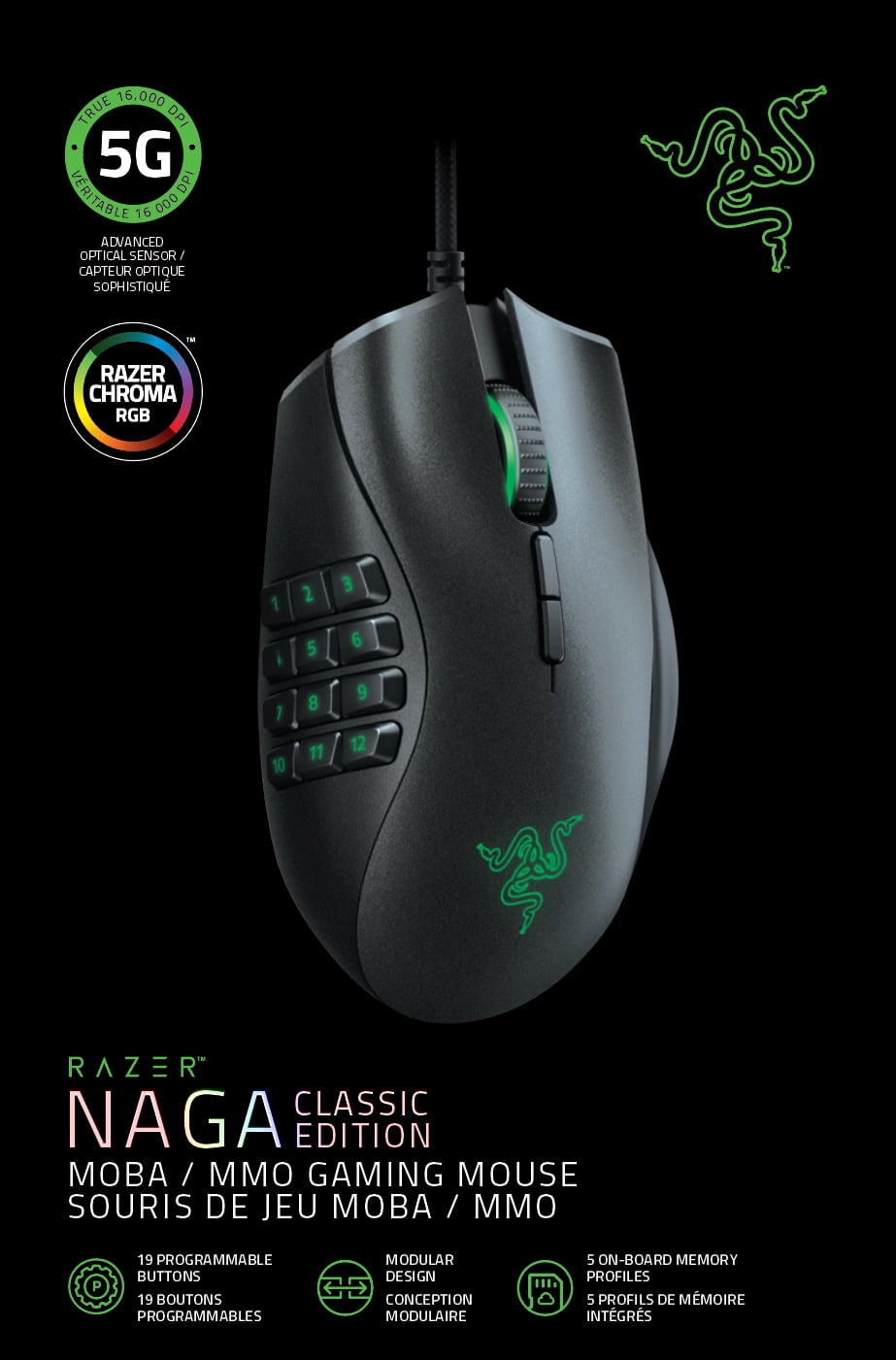 Naga Classic Edition - Multi-color Wired MMO Gaming Mouse - Walmart.com