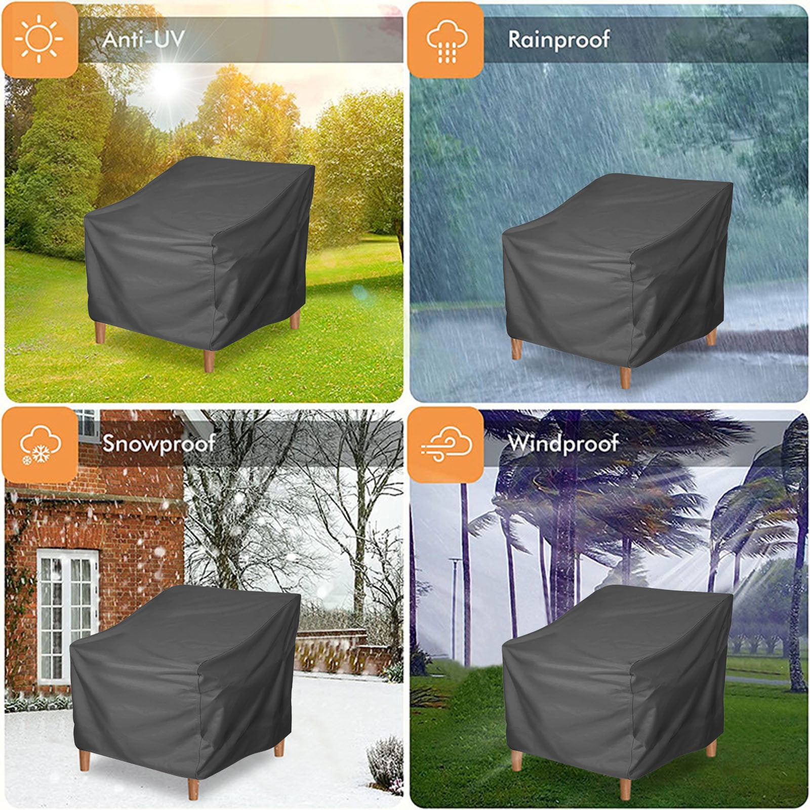 Outdoor Stackable Chair Covers Waterproof 210D - Patio Furniture Covers for Stacking Chairs, All Weather Protection Fits 33.46"L x 31.5"W x 36.02"H Dining Lounge Chairs, Black Garden Chair Covers