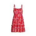 thumbnail image 1 of Vestido floral con tirantes sin mangas para mujer, falda de una línea con borde de oreja de madera de verano, rojo, L, 1 of 7