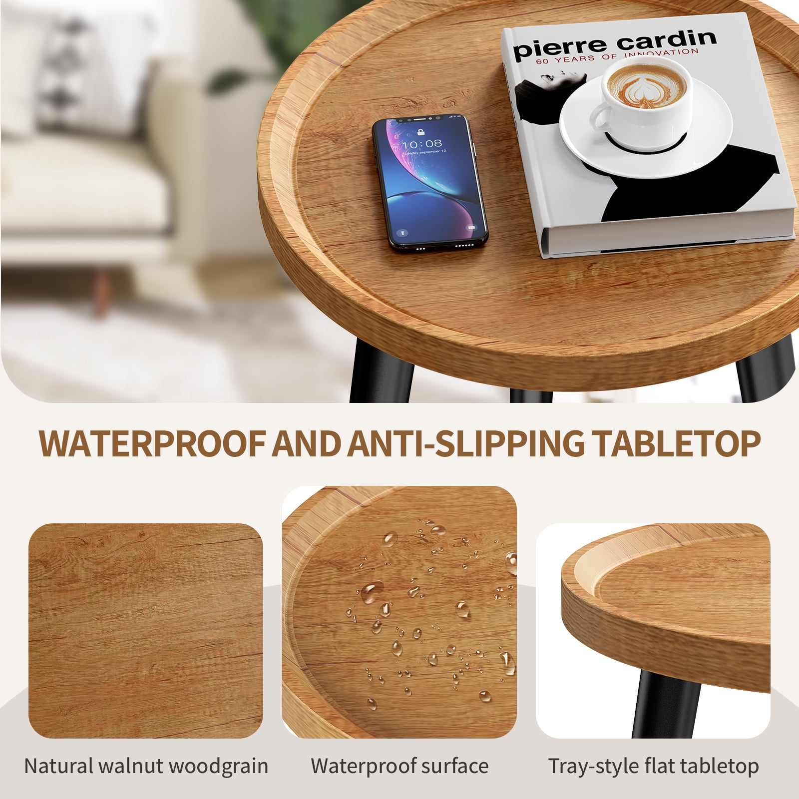 Krpimt Wood Round side Table, 16''D x 19''H End Table for Living Room Bedroom , Easy Assembly Small Table, Natural