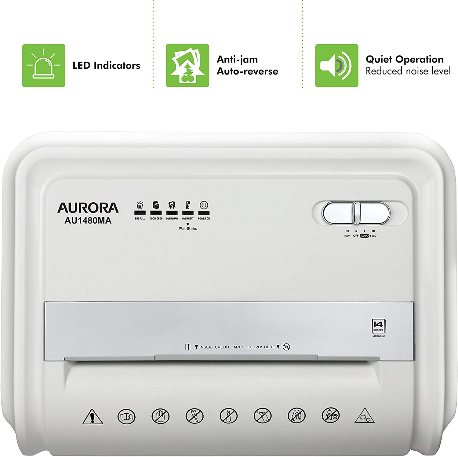 AU1480MA Professional Grade 14-Sheet Micro-Cut Paper and CD/Credit Card Shredder/ 30 Minutes Continuous Run Time, White/Gray