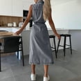 thumbnail image 6 of Denim Dress for Women Sleeveless Button Down Belted Jean Shirt Dress Casual Summer Split Front Midi Dresses, 6 of 8