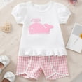 thumbnail image 6 of Toddler Girl Summer Clothes Baby Girl Cute Outfit Whale Embroidery Short Sleeve T-Shirt and Plaid Shorts Set, 6 of 6