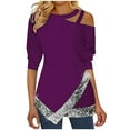 thumbnail image 2 of Wycnly Women's Cold Shoulder Tunic Long Sleeve Round Neck Irregular Hem Tshirt Party Club Sequin Patchwork Strappy Blouse Top Womens Tops Dressy Casual, 2 of 6