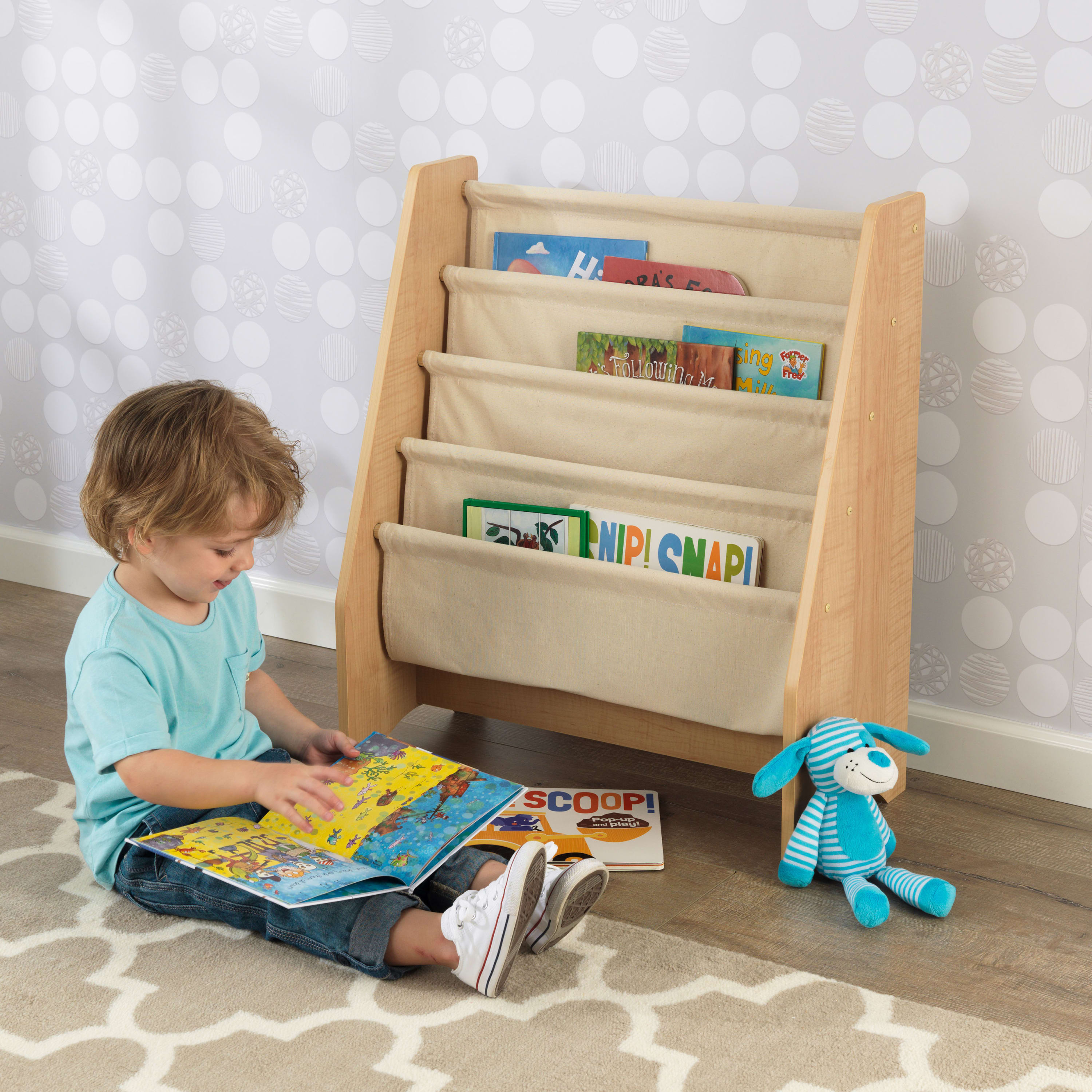KidKraft Wood and Canvas Sling Bookshelf Furniture for Kids – Natural - image 2 of 7