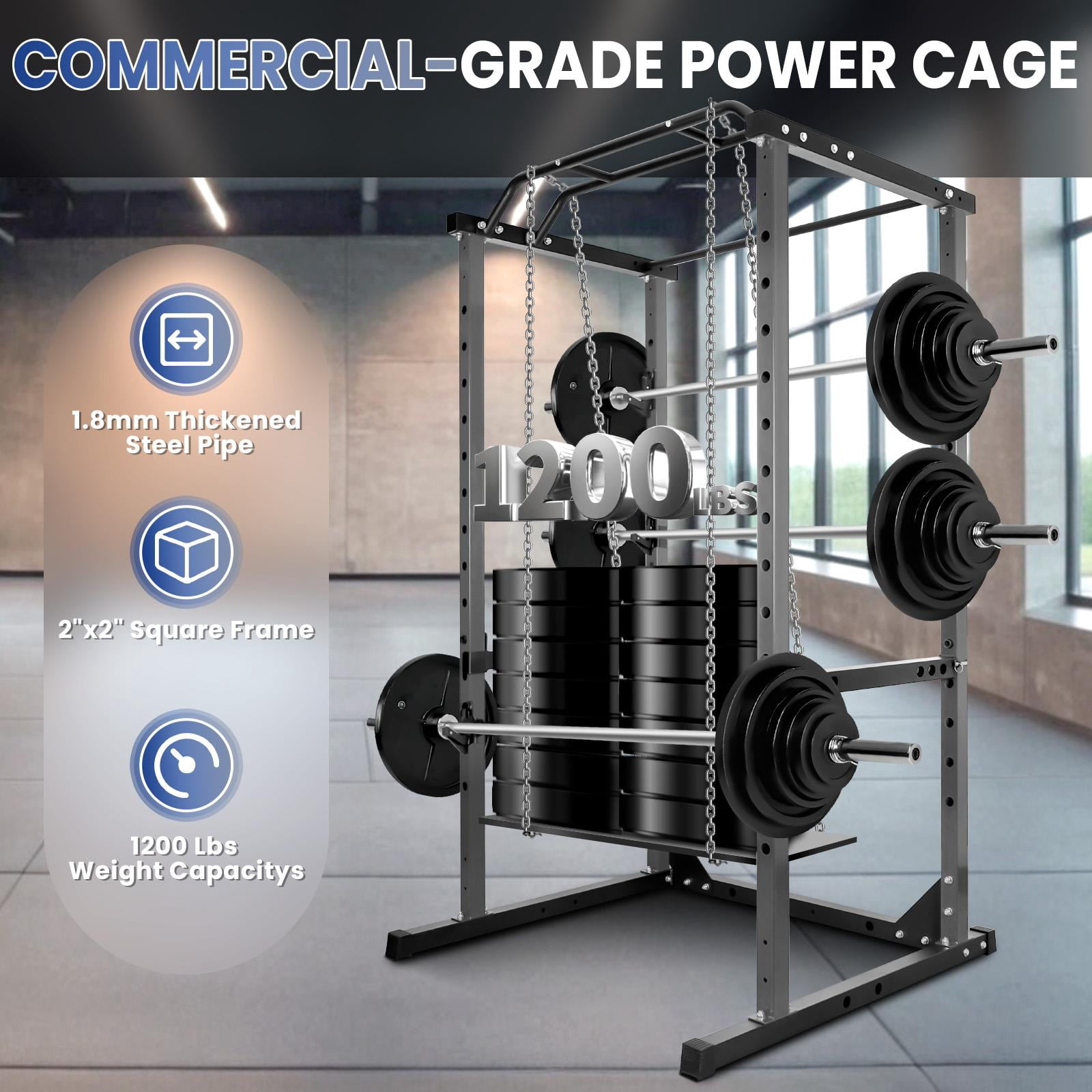 Heavy Duty Squat Rack, Power Cage with Barbell Protection Frame, Space Saving Weight Rack, Pull Up Bar for Garage Gym & Home Strength Training