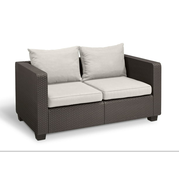 Keter Salta Loveseat Brown With Sunbrella Cushions Resin Outdoor