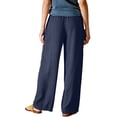 thumbnail image 3 of Women's Breathable Cotton Linen Beach Pants High Waist Wide Leg Loose Fit Summer Trousers Navy XL, 3 of 3