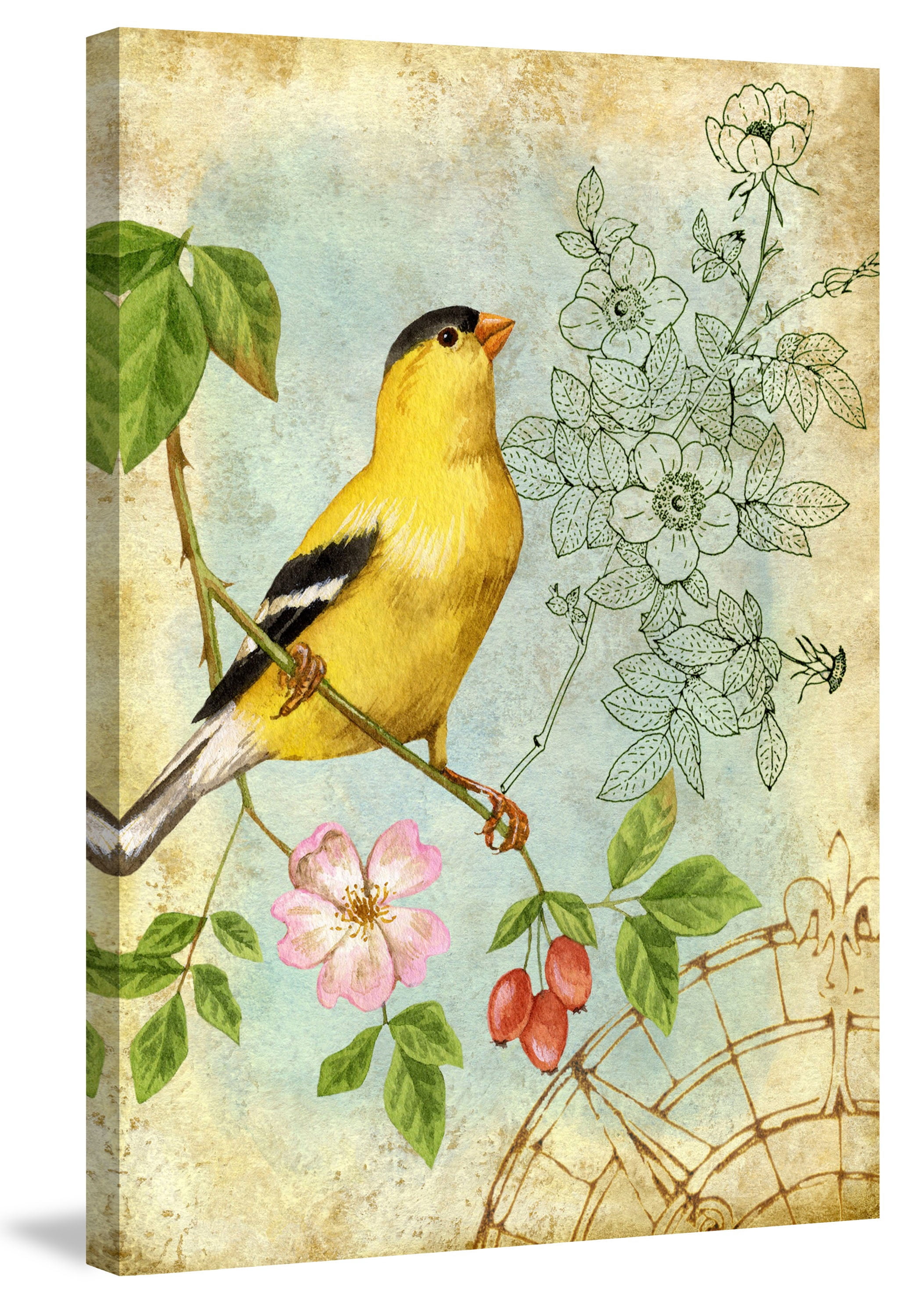 "Yellow Songbird" Painting Print on Wrapped Canvas