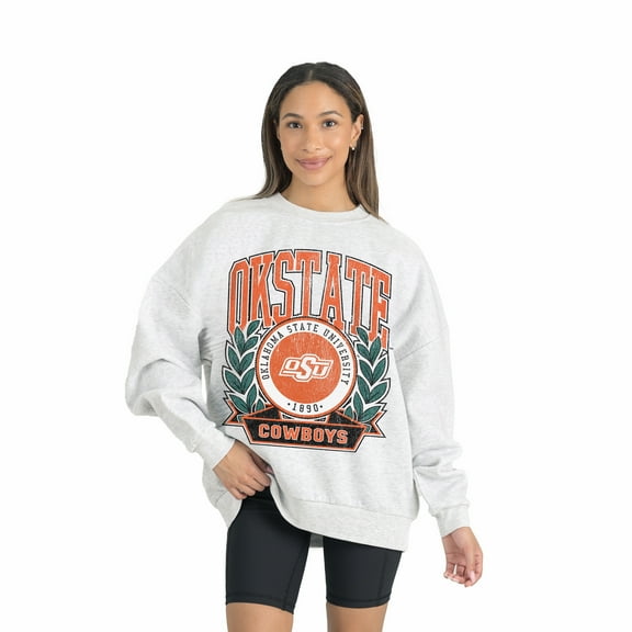 Women's Gameday Couture Gray Oklahoma State Cowboys Premium Fleece Drop Shoulder Oversized Pullover Sweatshirt