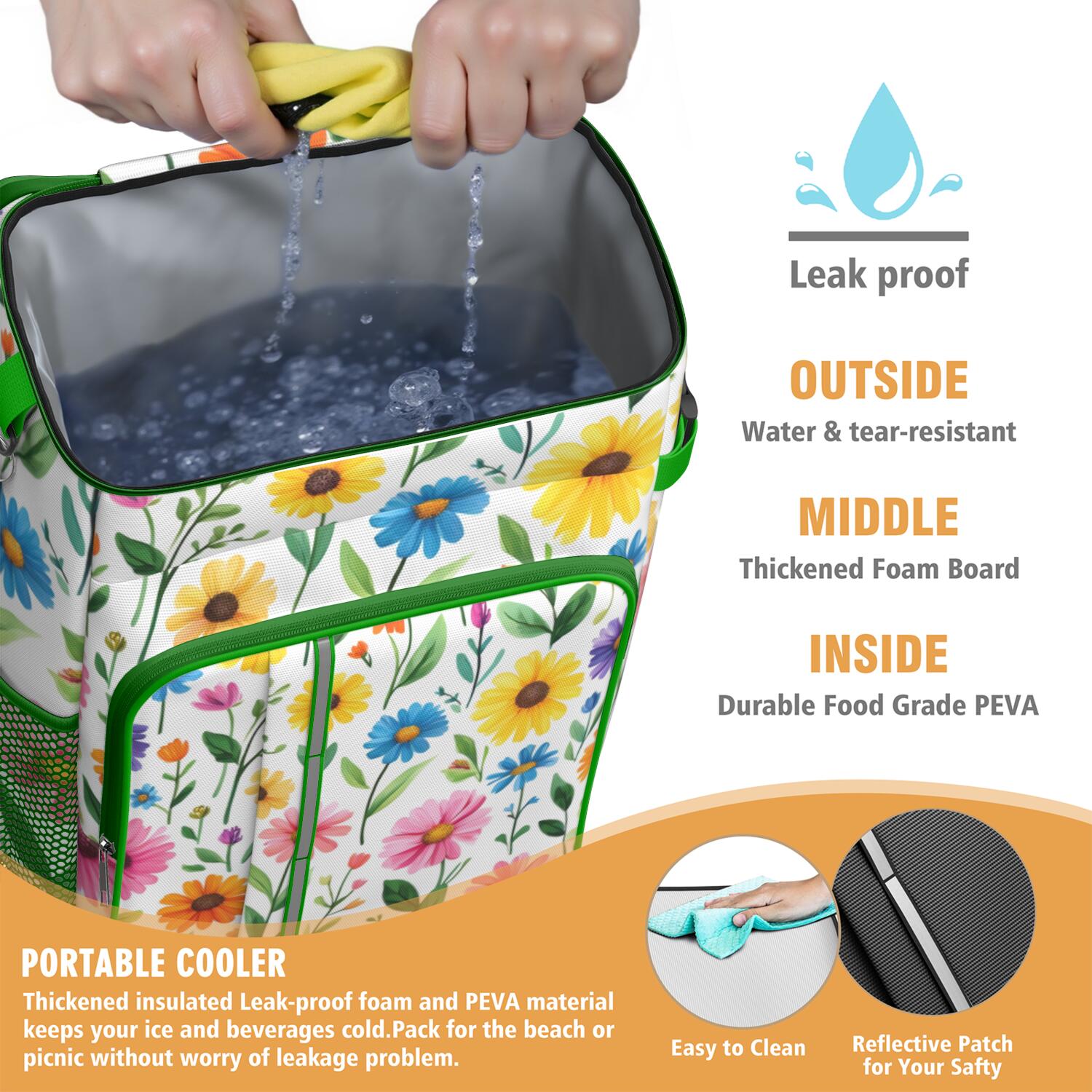 Travel Cooler Bag - Pioneer Flower Floral Print Pattern Camping Beer Cooler Backpack with Bottle Opener- Waterproof Insulated Picnic Backpacks - Cooler Bag for Beach