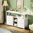 TV Stand Dresser with Power Outlets and LED Lights, 4 Drawers