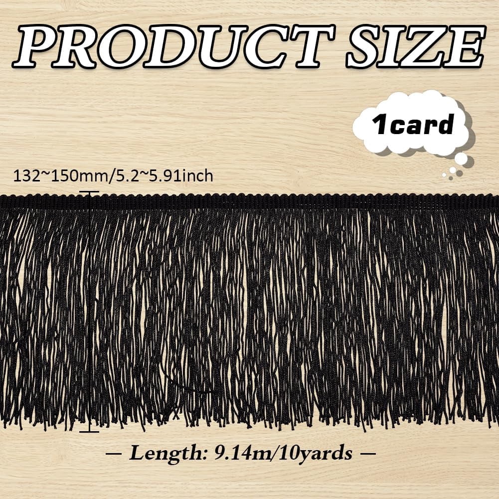 10 Yards Black Polyester Fringe Tassel Sewing Trim 5-1/4 Inch Wide Ribbon Trim for DIY handcrafting
