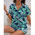 thumbnail image 6 of Youpwaven Women's 2-Piece Hawaii Vacation Set, Tropical Floral Print Short Sleeve Shirt and Shorts, Summer Beach Holiday Button Down Outfit, Casual Loose Fit Loungewear, 6 of 7