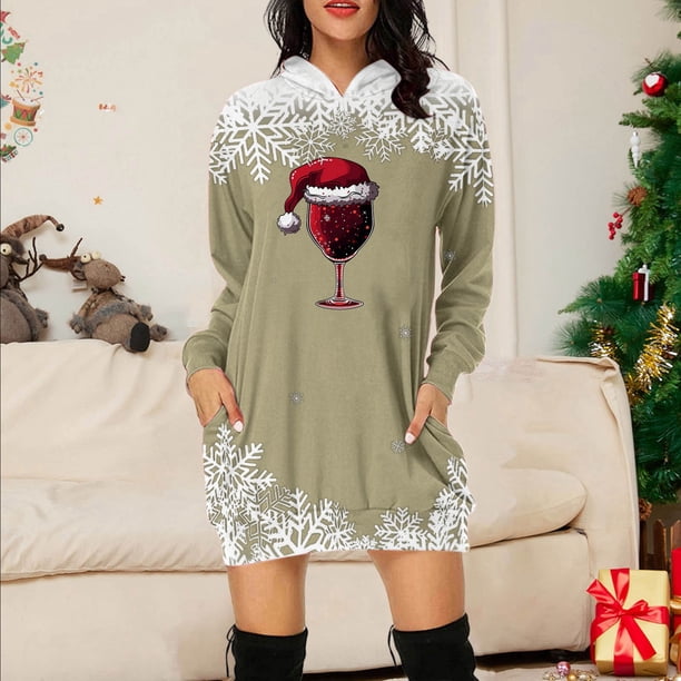 WILLBEST Faldas Para Mujer Sudadera Larga Con Estampado Navideño Para Mujer Top Festivo Informal Y Cómodo 2025 Elegante Y Acogedor Para La Temporada De Invierno