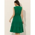 thumbnail image 3 of Vestido de verano con inserción de encaje para mujer, informal, con cuello en V, sin mangas, con gradas, sin mangas Verde XS, 3 of 6