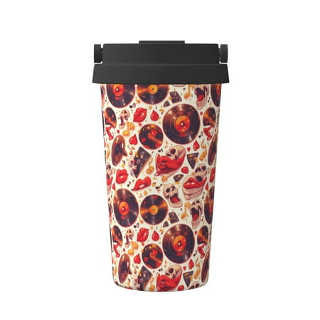 

Adobk Skull rock record music heart Print Stainless Steel Coffee Mug -Vacuum Insulated Coffee Tumbler - Leakproof Travel Mugs Insulated for Hot & Cold Drinks