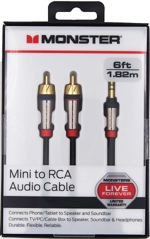 Monster 3.5 mm Mini Male to Two RCA Male Stereo Audio Y-Cable 6 ft, Black