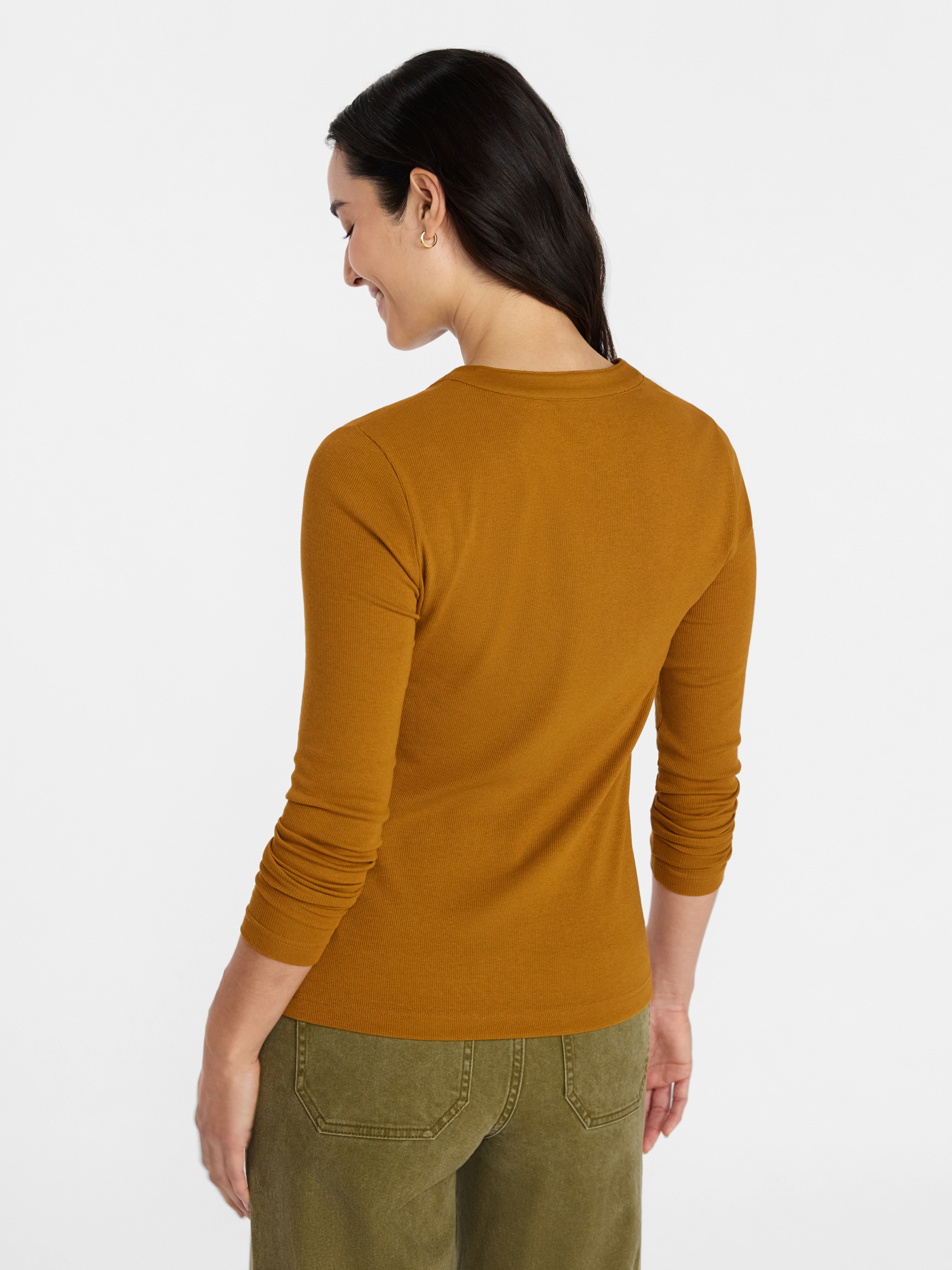 Time and Tru Women's Ribbed Henley with Long Sleeves, Sizes XS-XXXL