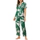 thumbnail image 2 of Conjunto de pijama de satén para mujer INSPIRE CHIC, top de manga corta y pantalones de seda con flores, 2 piezas, talla XL, verde, 2 of 6