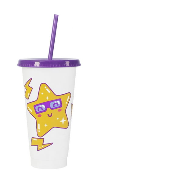 Tasses à Changement de Couleur en Forme d'Étoile avec Couvercles et Tasses en Plastique avec Couvercles et Tasse de Café Glacé Réutilisable pour Adultes et Enfants, Tasses Mignonnes pour Boisson Glacée