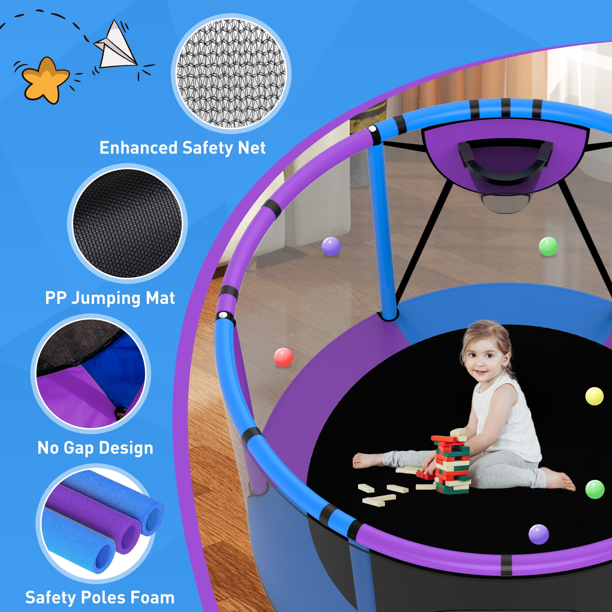 CITYLE Trampoline for Kids 500LBS 4.5FT Toddler Trampoline Indoor Outdoor with Basketball Hoop, Swing, Adjustable Bar, 54'' Mini Small Trampoline with Enclosure, Gifts for Toddlers, Boys & Girls