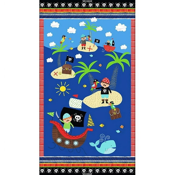 Timeless Treasures Treasure Island Blue 24x43" Panel - 100% Cotton Fabric sold by the panel