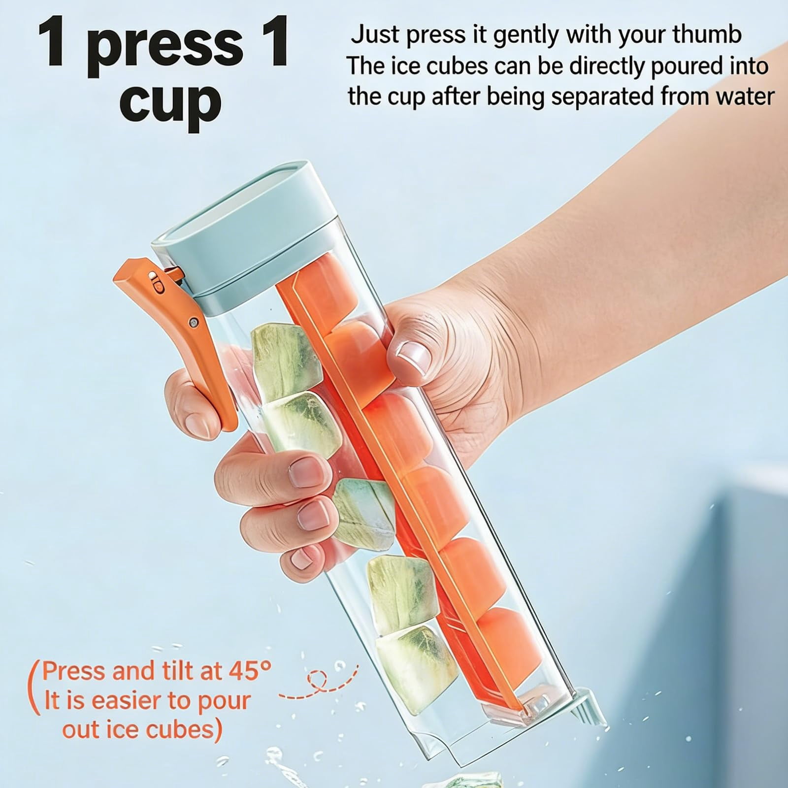 One Glass Ice Maker,Press Type Ice Cube Tray with Lid,OneHand De-Icing Square IceTray Mold,6 Grid Ice -Cube Tray Cup for Iced Coffee Drinks and Cocktails