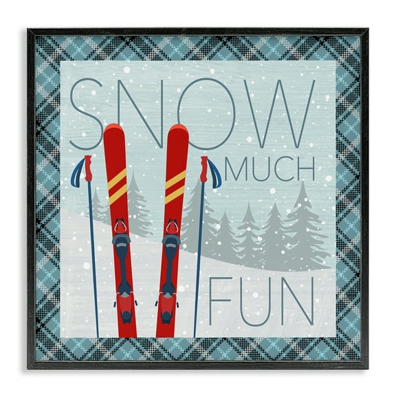 Stupell Industries Snow Much Fun with Plaid Landscape Painting Black Framed Art Prints Wall Art, 12 x 12