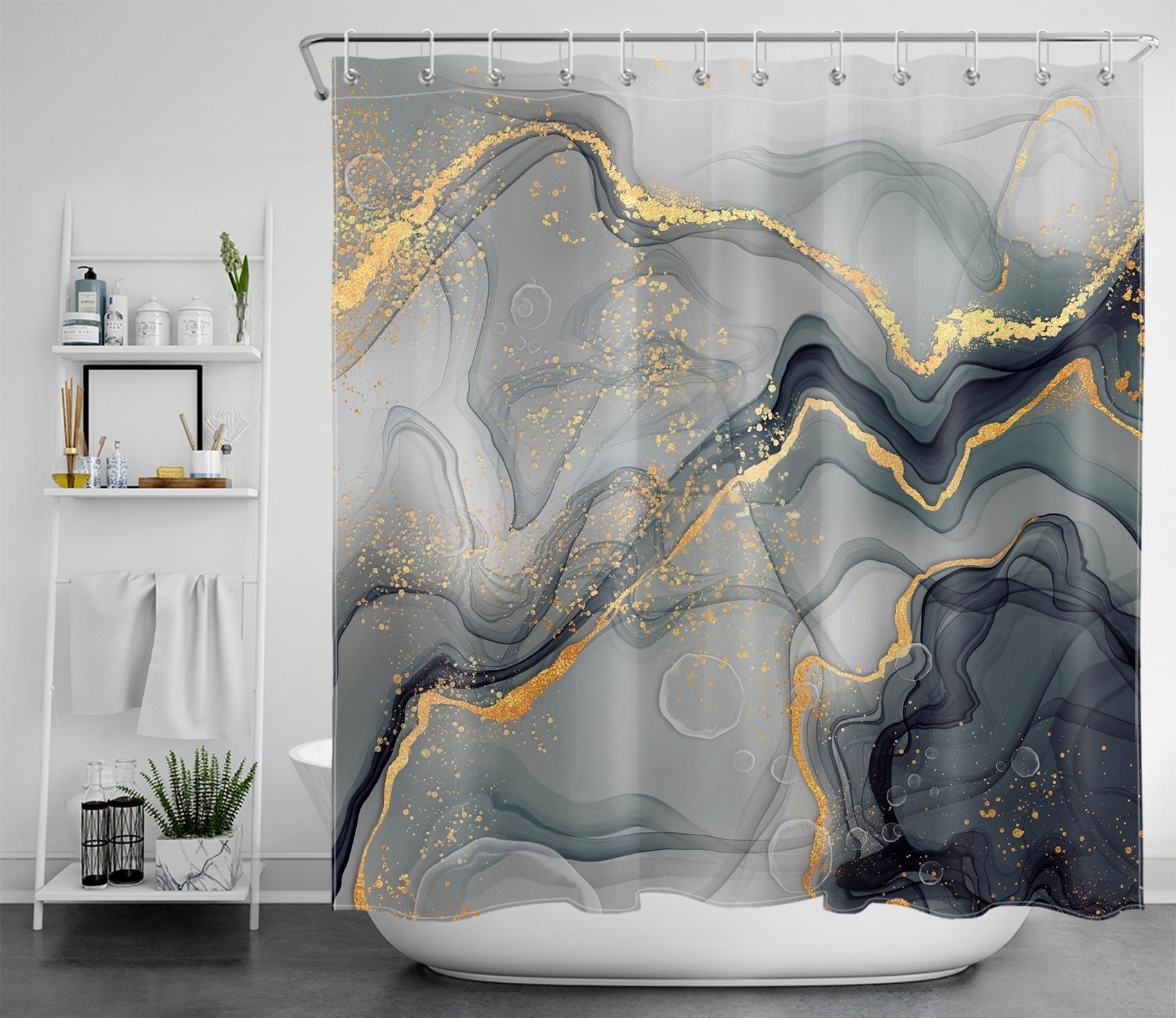 HVEST Marble Bathroom Shower Curtain Grey and Gold Fabric Shower ...