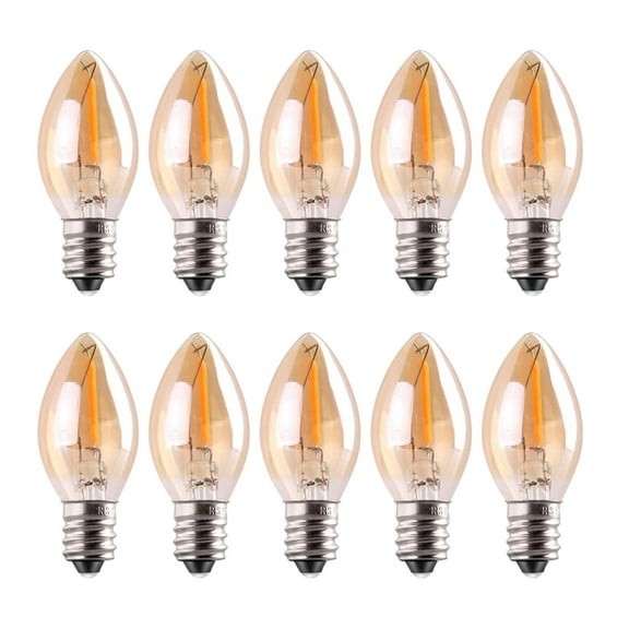 C7 LED Bulbs 0.5W, Amber Glow Night Lights, 2200K Warm Light, E12 Base, 5W Equivalent, Vintage Filament, Non-Dimmable, 10-pack