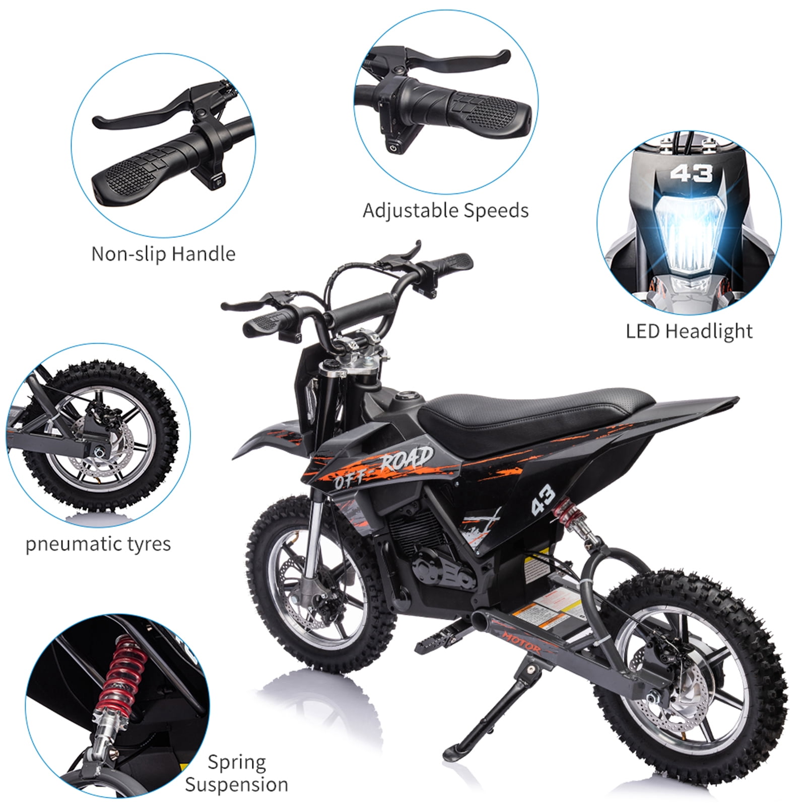 CazToi 36V 500W Kids Electric Dirt Bike 15.5mph Off-Road Motorcycle Motocross Bike for Kids 14+