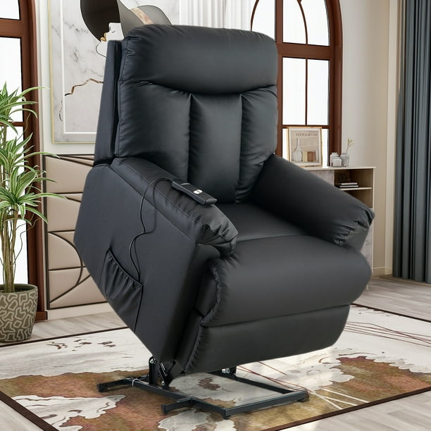 Lift Recliner Faux Leather Electric, Extra Wide Black Leather Recliner