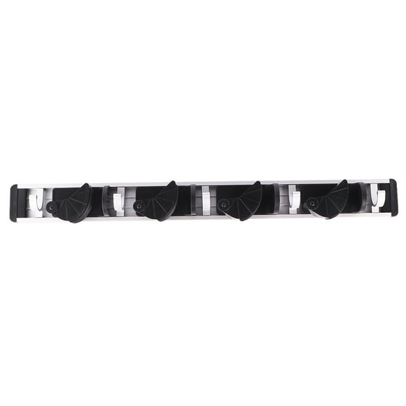 FRCOLOR Shlef Broom Metal Broom Shlef Metal Hanging Shelf Wall-Mounted Storeroom Garden Kitchen Tool Simple Wall Hanging Shelf (Black, Four Hanging Location Five Aluminum Hooks),19.69"X1.97"X1.57"