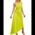 thumbnail image 3 of Vestido Midi de Cóctel para Mujer, con un Hombro Descubierto, Espalda Descubierta, Dobladillo Cruzado, Fruncido y Torcido, para Fiesta de Verano. Amarillo-Verde L, 3 of 10