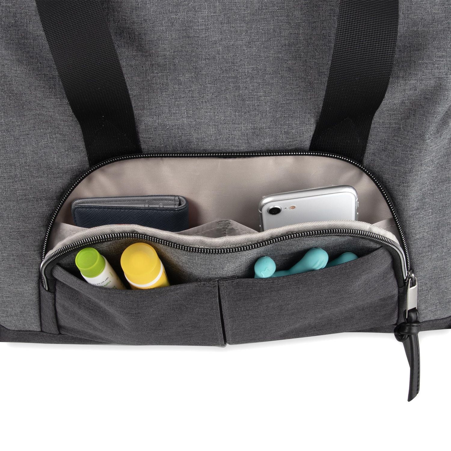 Baby Essentials 2 in 1 Convertible Multi-Pocket Baby Diaper Duffle Bag Tote with Magnetic Closure, Insulated Bottle Pockets, Foldable Diaper Changing Pad and Removable Shoulder Strap, grey, 14 pockets