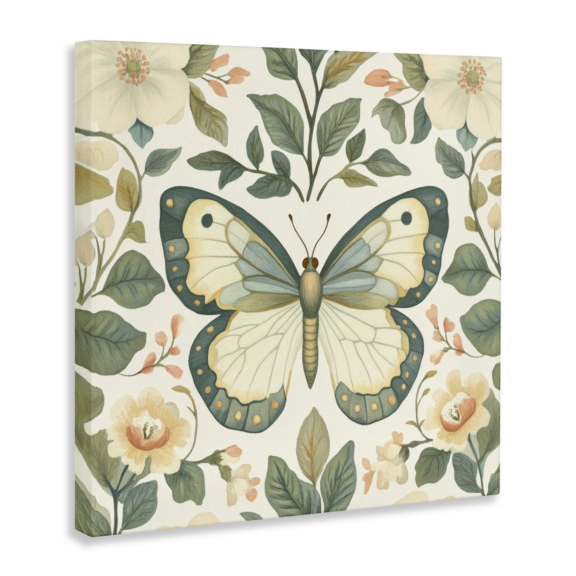 Stupell Industries Sage Butterfly and Florals Canvas Wall Art, design by Petal Prints Design