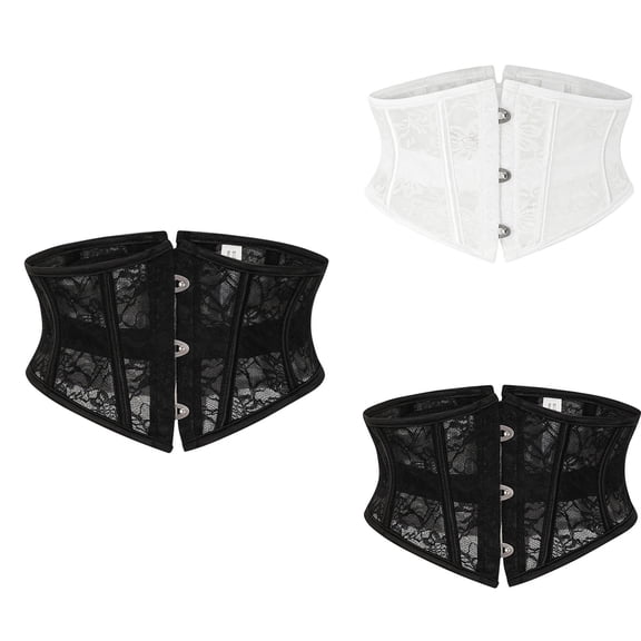 XUNKUSGA Corset Belt For Women Gothic Sheer Lace Fishbone Waist Cincher Classic Front Hook Boned Corset Shapewear Daily Underbust Bustier,XS